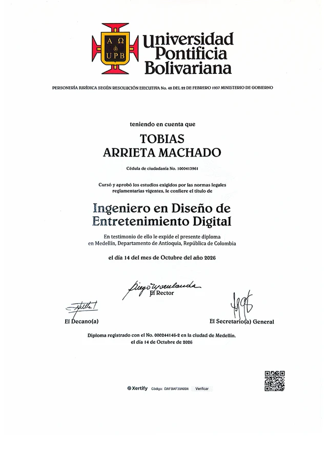 Diploma de Ingeniería de la Universidad Pontificia Bolivariana